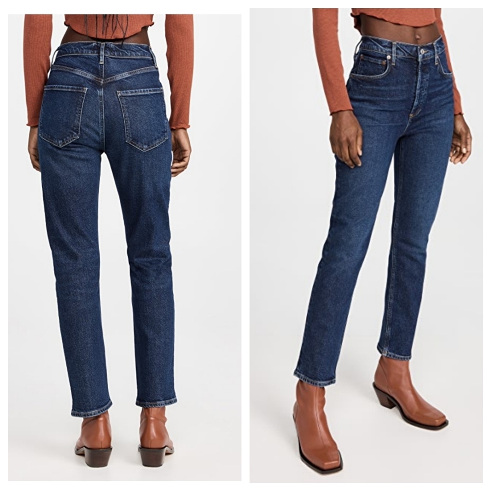 AGOLDE Riley Long Jeans Divided High Rise Dark Blue 23